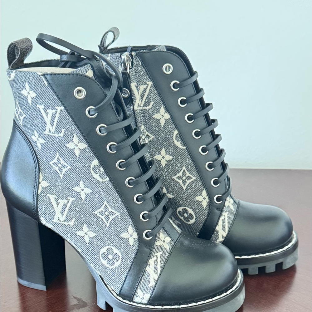 Louis Vuitton Black and Gray Heeled Boots